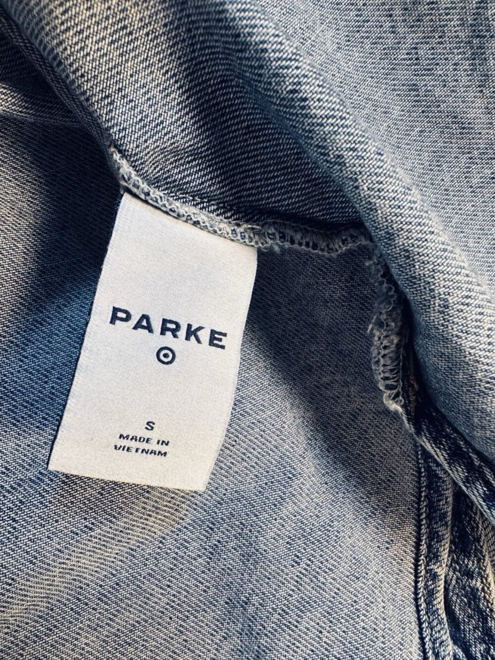 Parke Target Denim Shacket Shirt Jacket Dark Wash Oversized Button Front Small - Picture 15 of 16